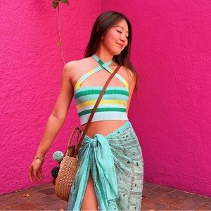 PepperMayo Knit Crop - turquoise and green (size small - US 2) 🩵💚💙